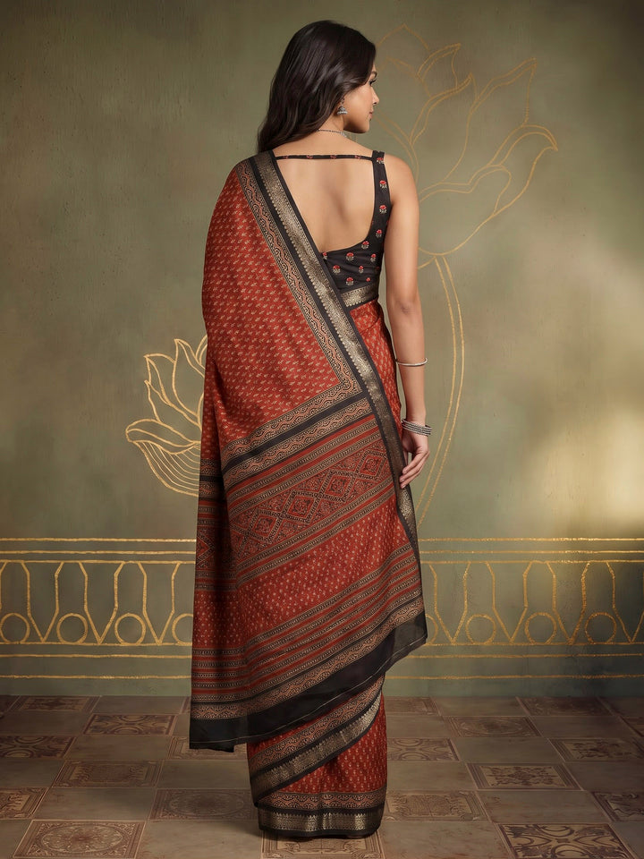 Maroon Cotton Blend Printed Saree