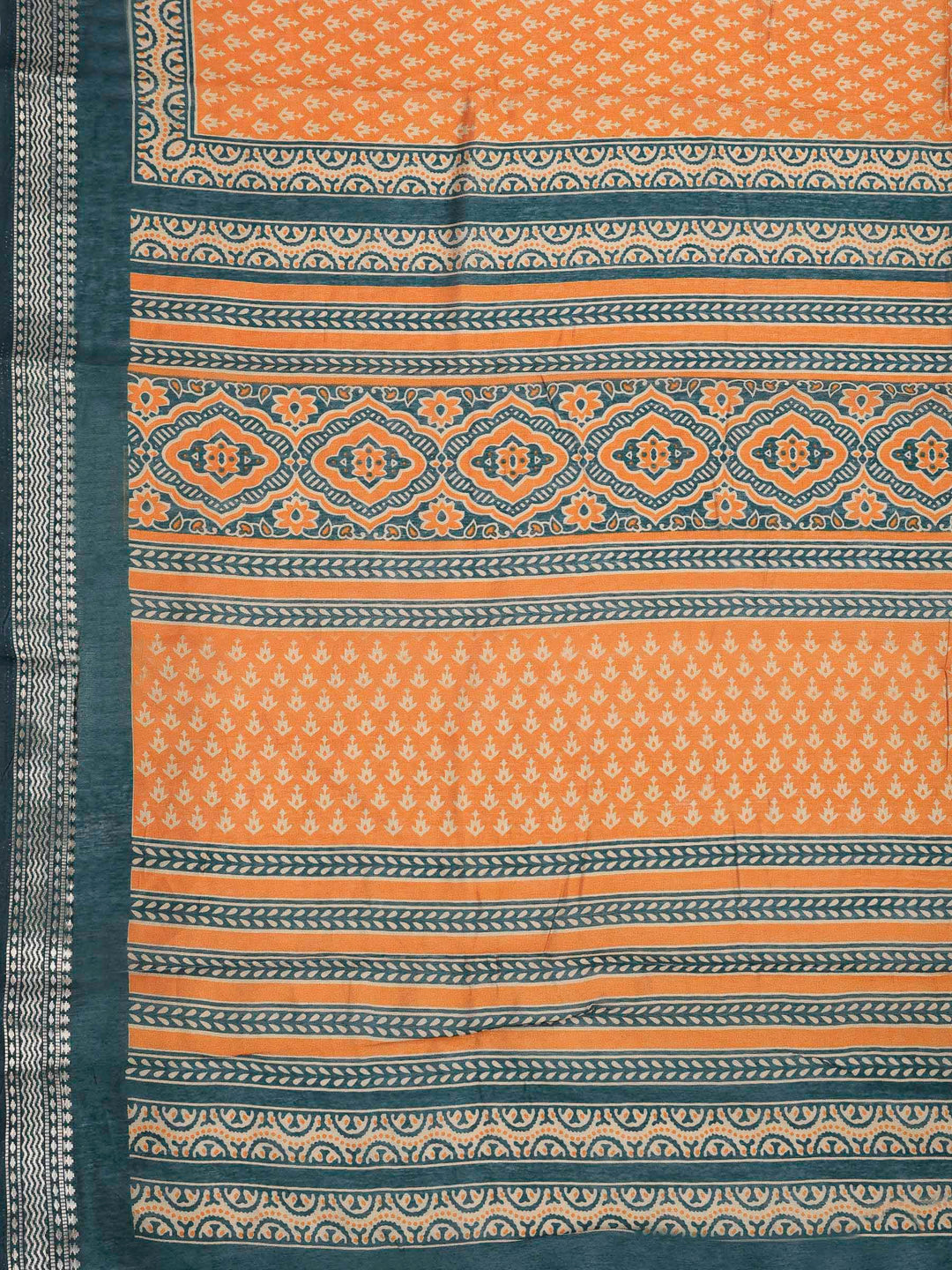 Mustard Cotton Blend Printed Saree