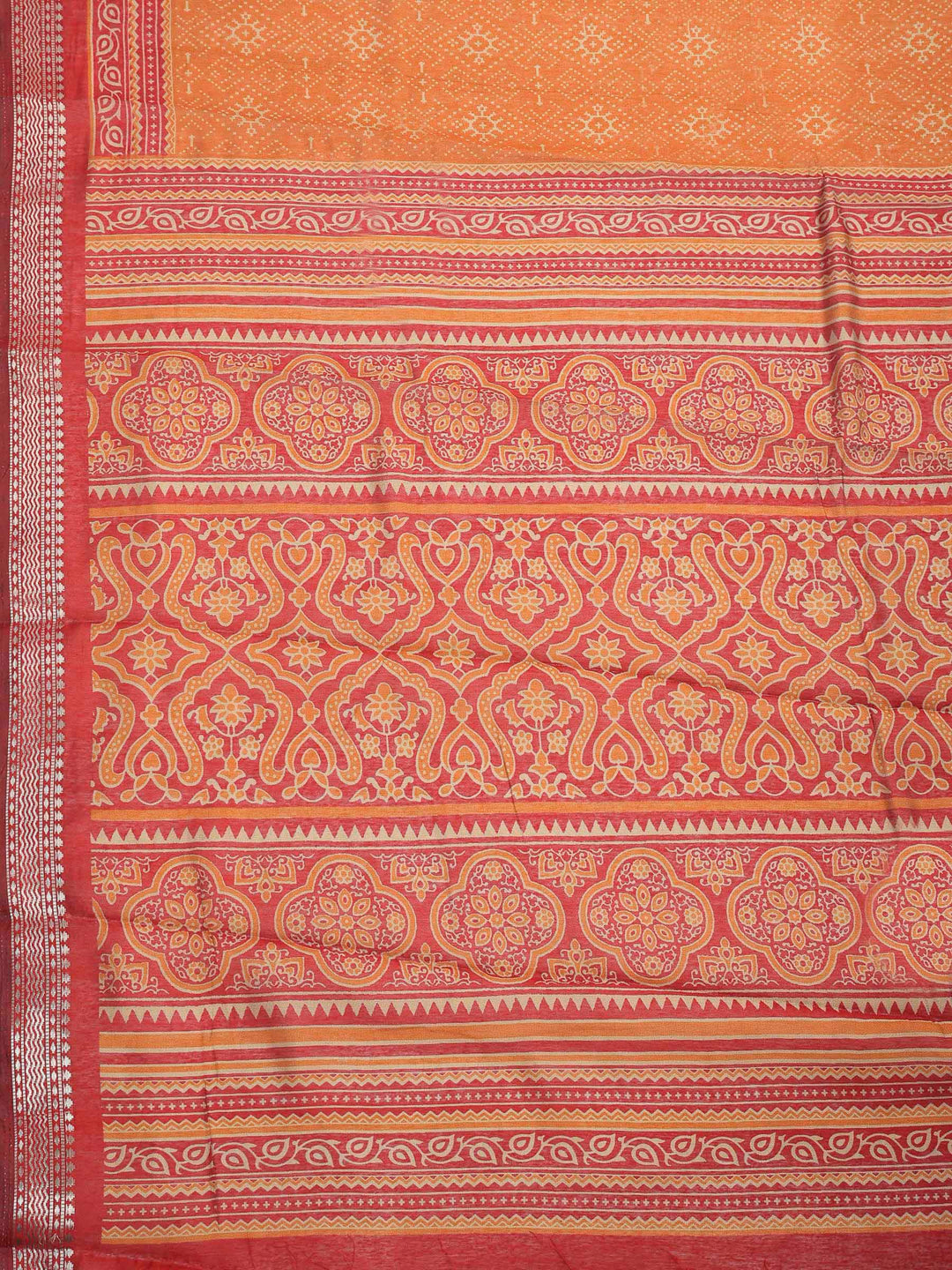 Rust Cotton Blend Printed Saree