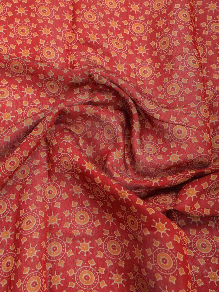 Rust Cotton Blend Printed Saree