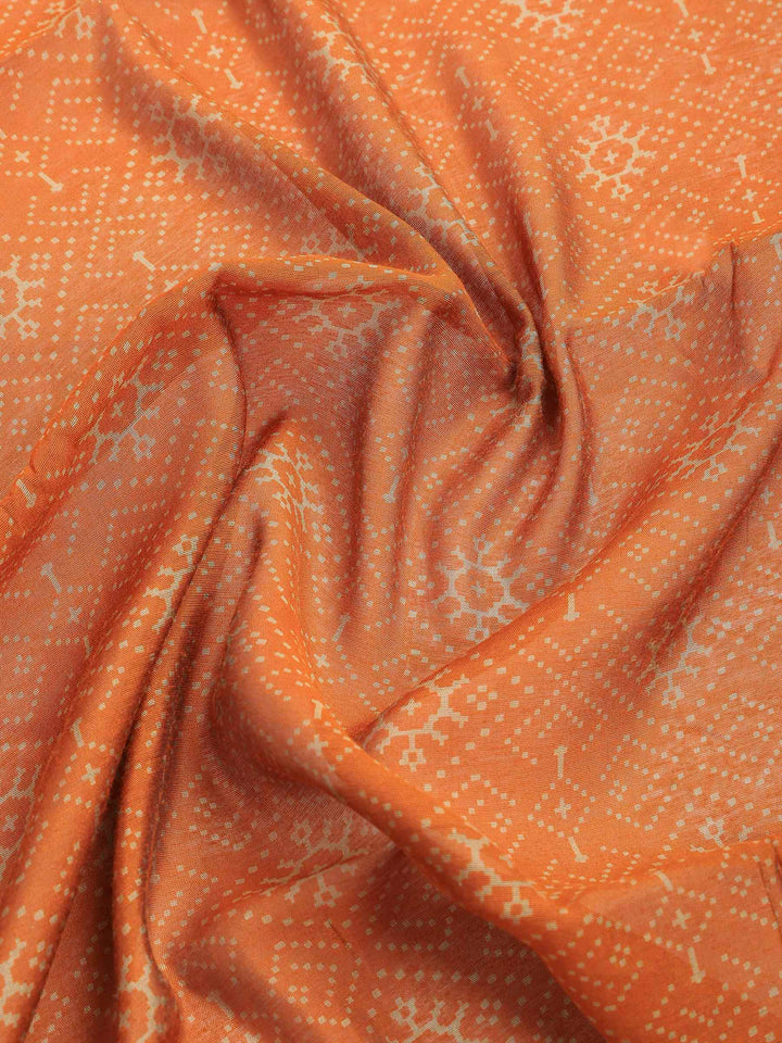 Rust Cotton Blend Printed Saree