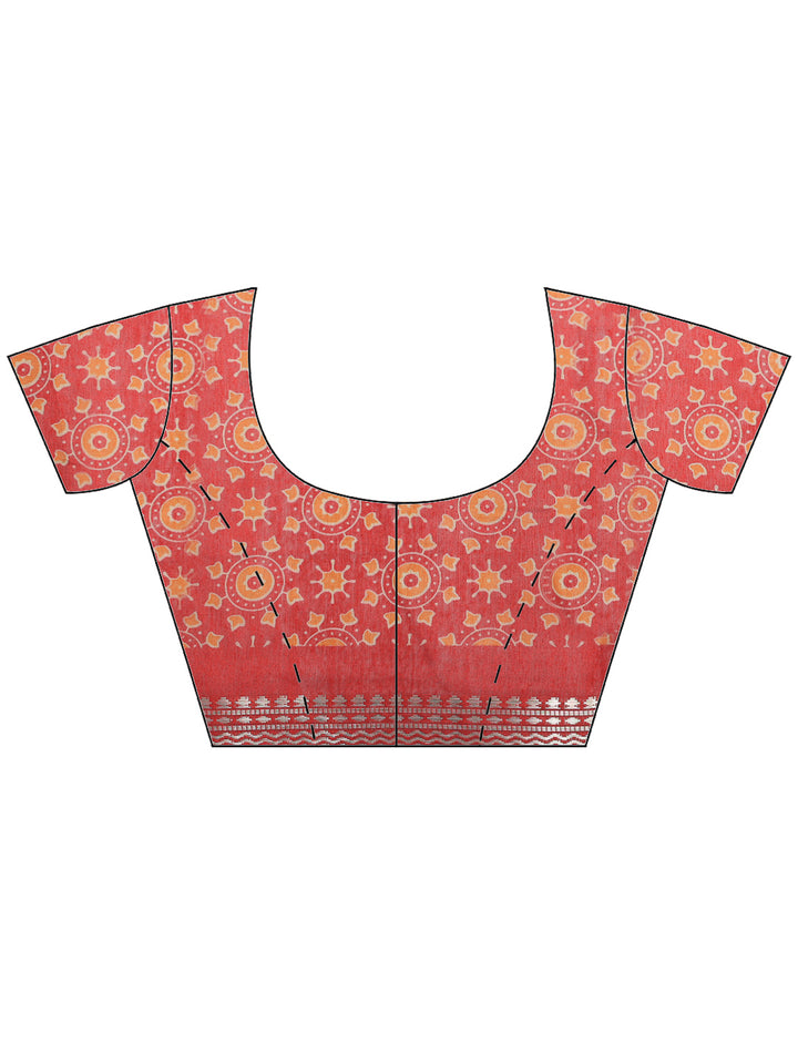 Rust Cotton Blend Printed Saree