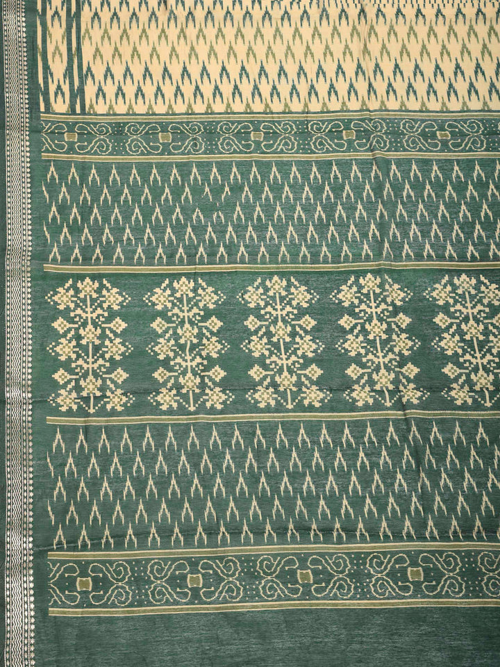 Green Cotton Blend Printed Saree
