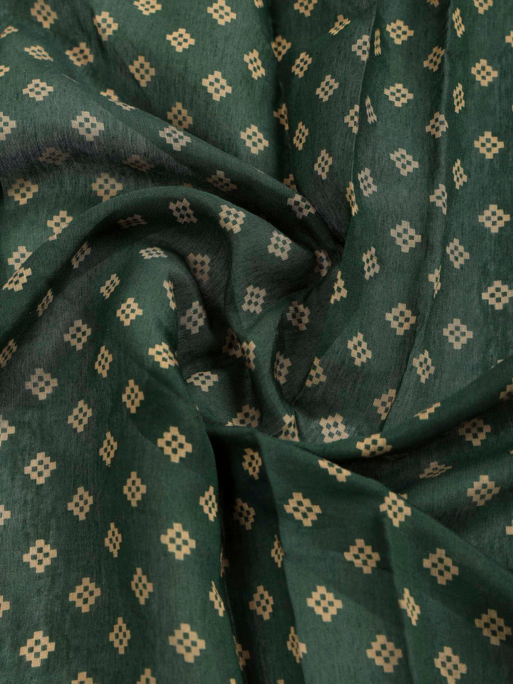 Green Cotton Blend Printed Saree