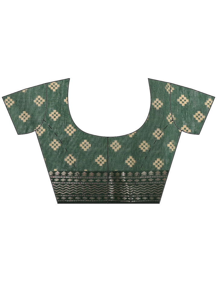 Green Cotton Blend Printed Saree
