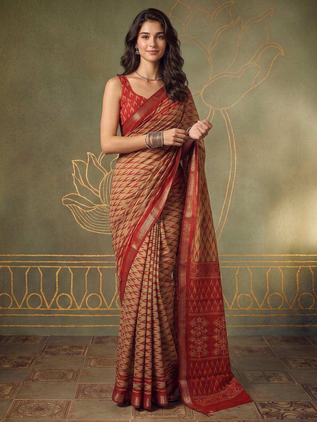 Maroon Cotton Blend Printed Saree
