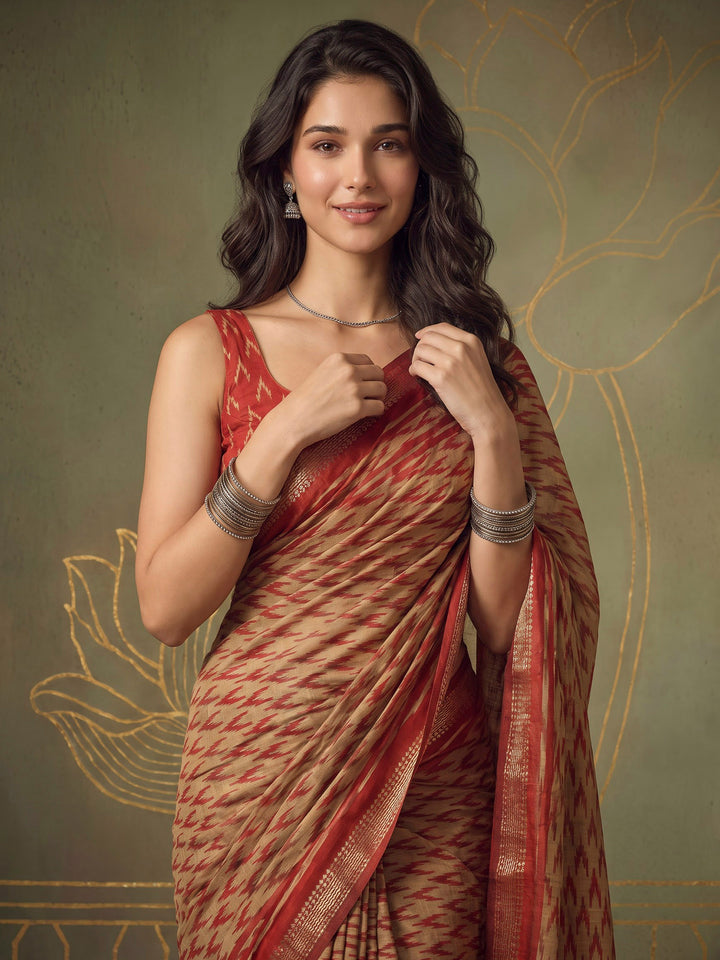Maroon Cotton Blend Printed Saree