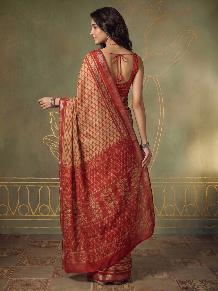 Maroon Cotton Blend Printed Saree