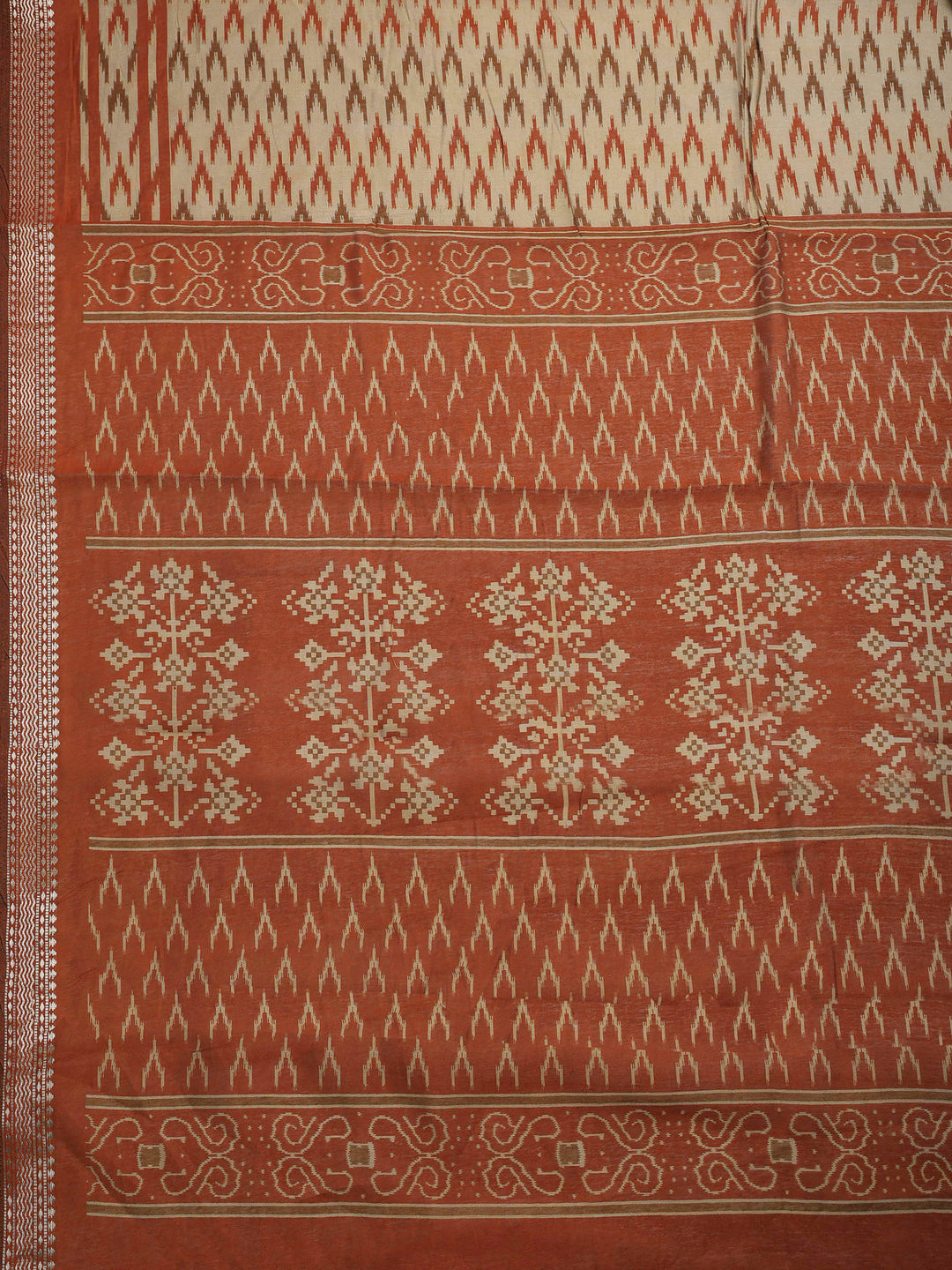 Rust Cotton Blend Printed Saree