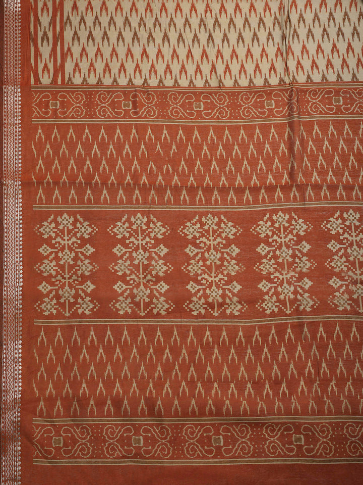 Rust Cotton Blend Printed Saree