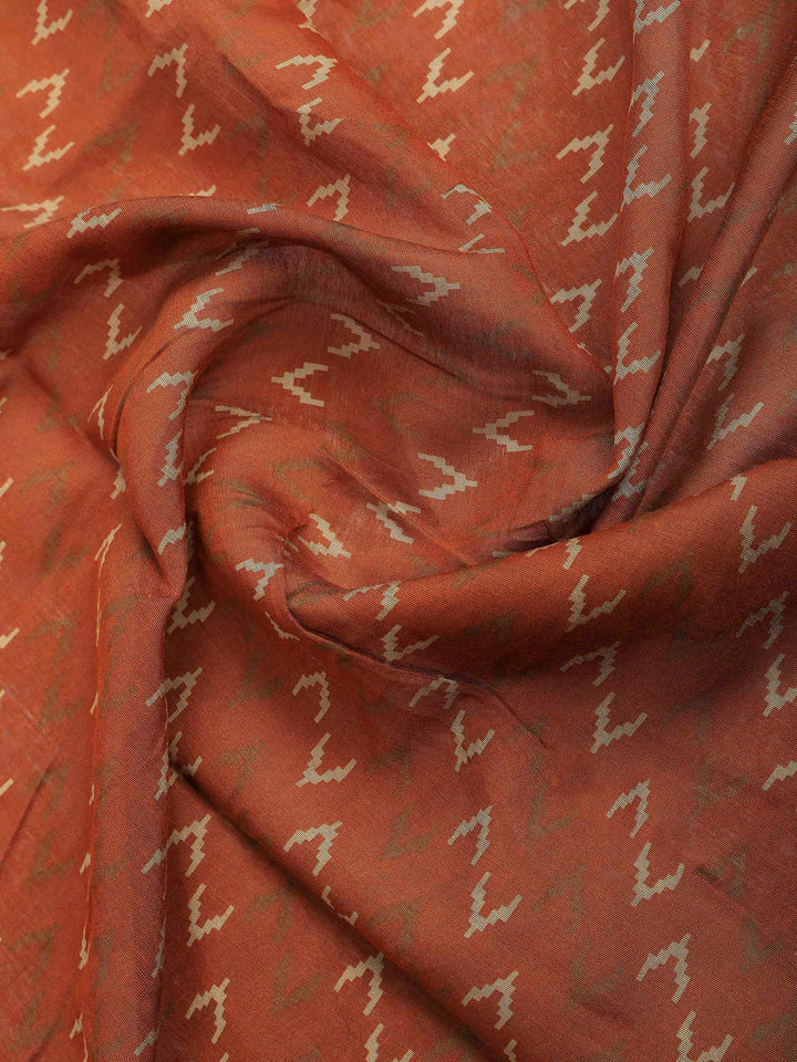 Rust Cotton Blend Printed Saree