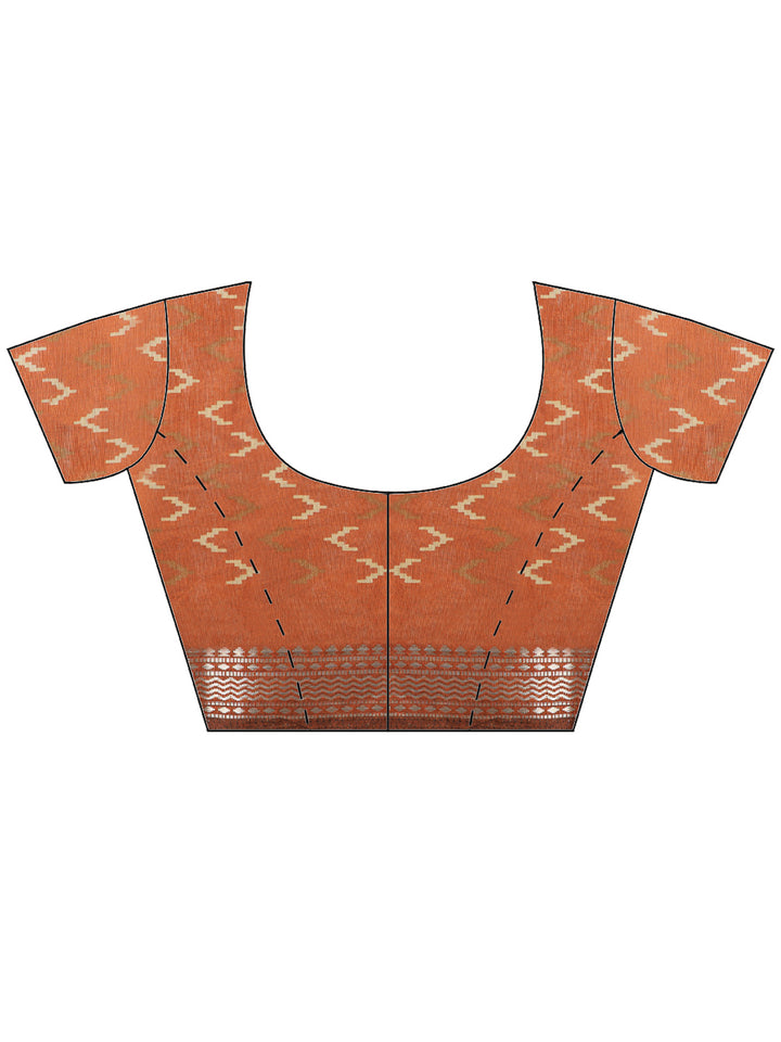 Rust Cotton Blend Printed Saree