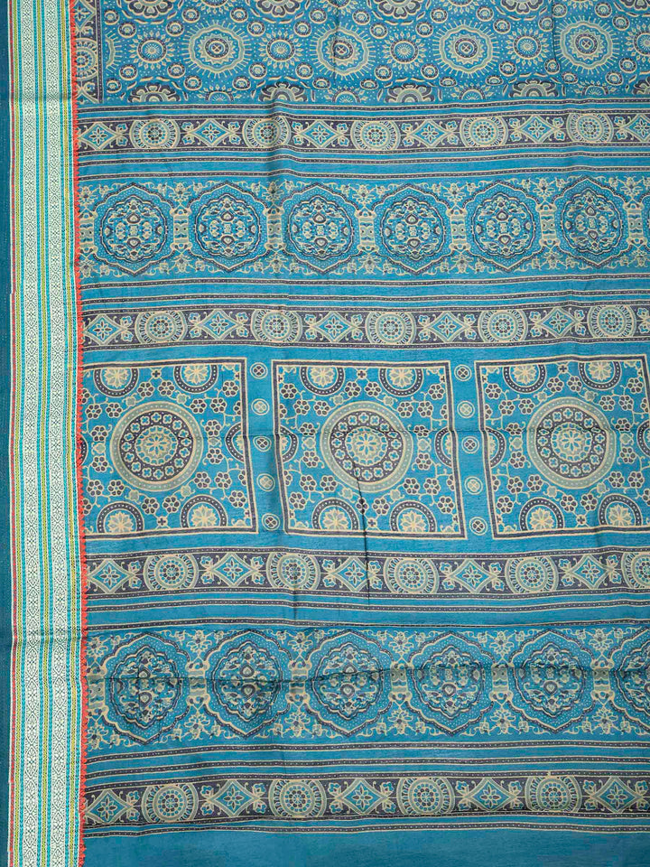 Blue Cotton Blend Printed Saree