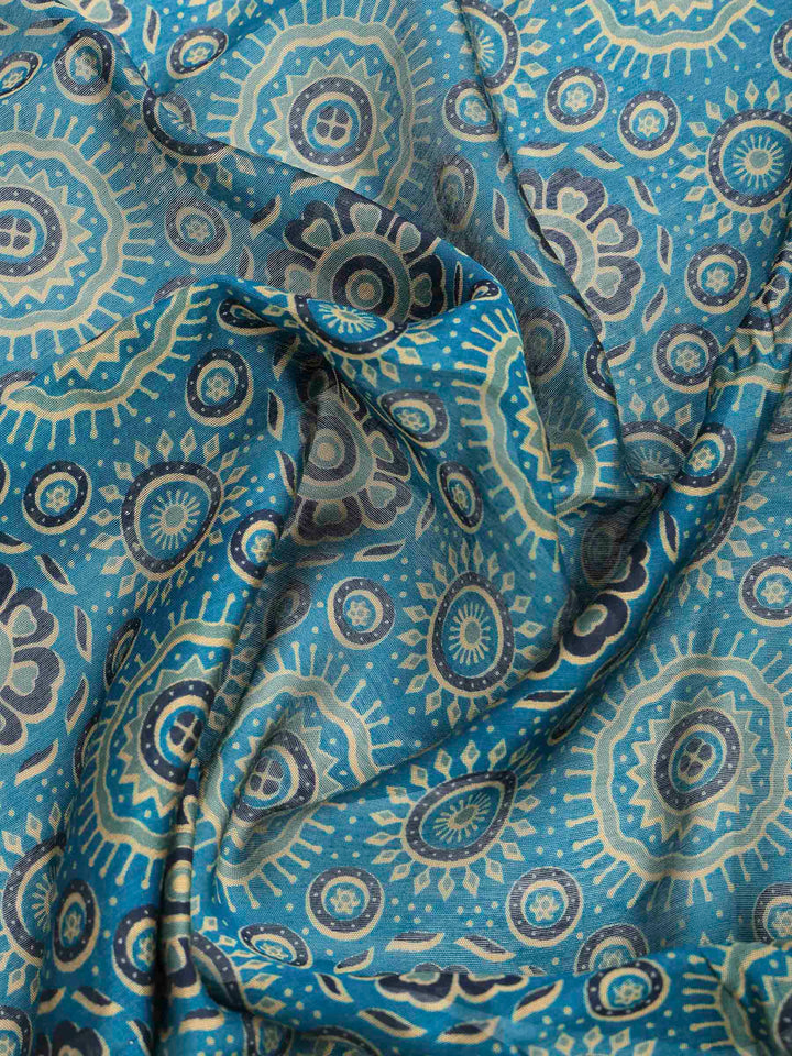 Blue Cotton Blend Printed Saree