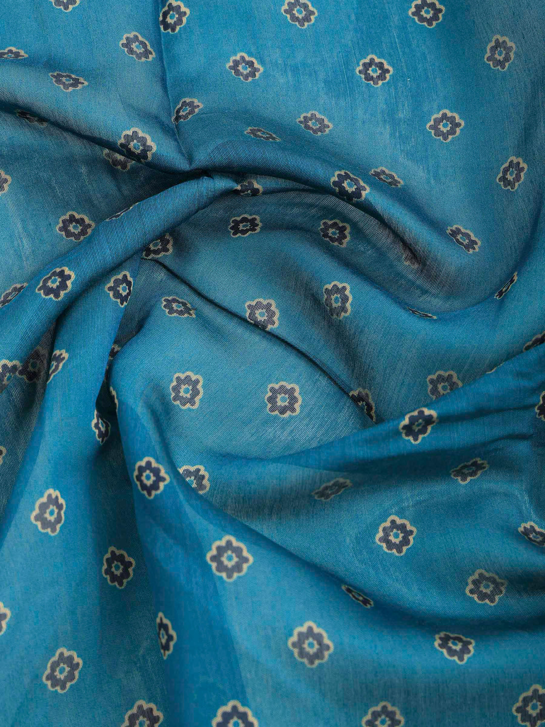 Blue Cotton Blend Printed Saree