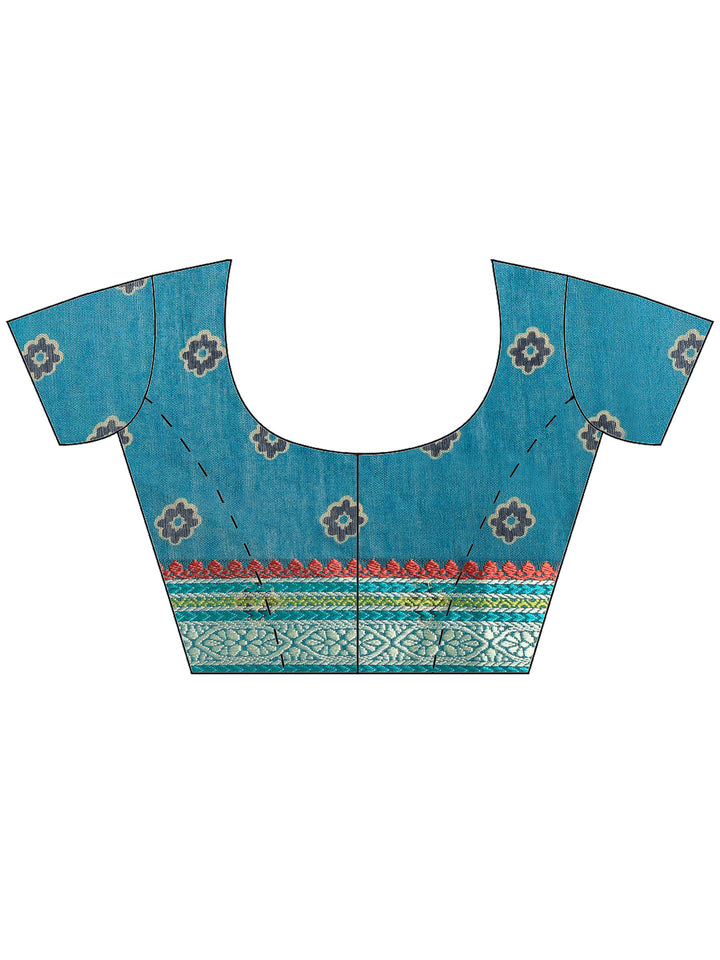 Blue Cotton Blend Printed Saree