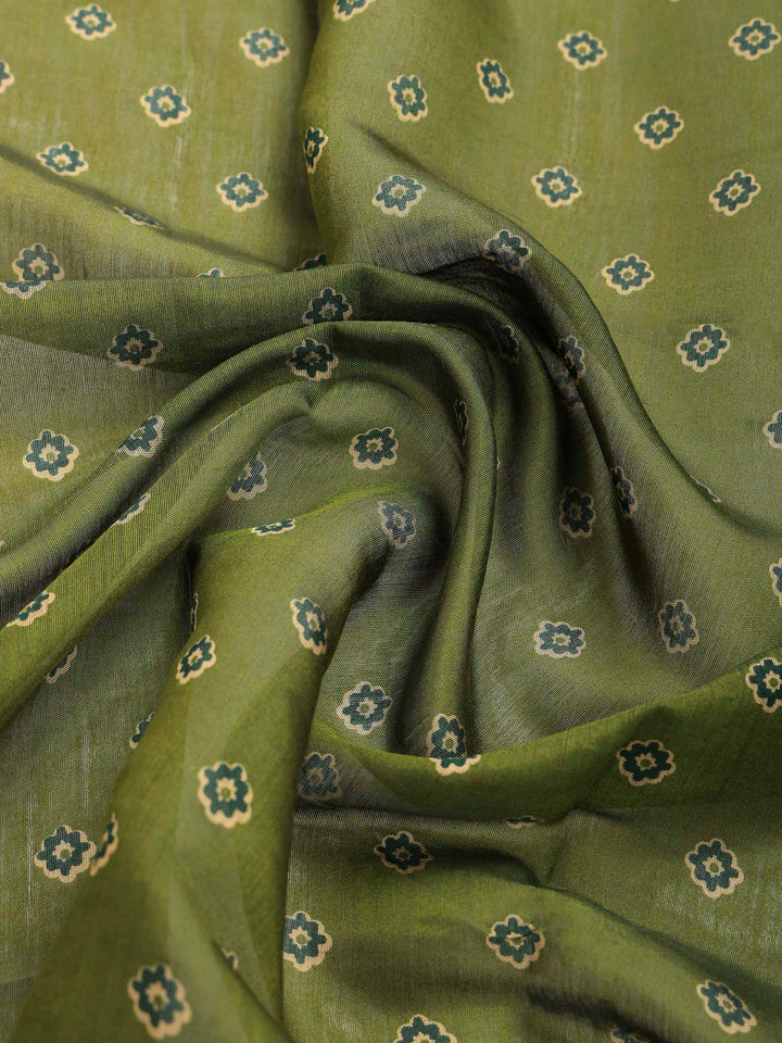 Green Cotton Blend Printed Saree