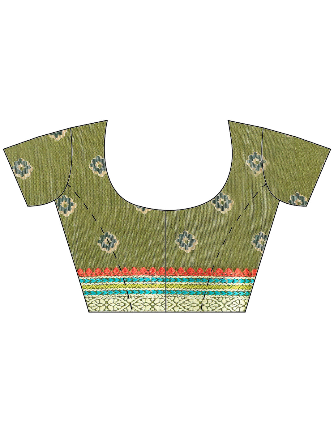Green Cotton Blend Printed Saree