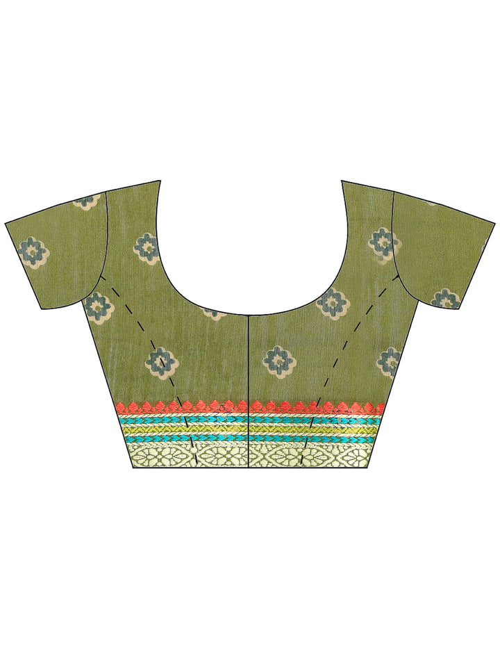 Green Cotton Blend Printed Saree