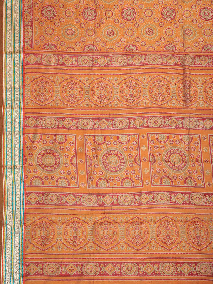 Mustard Cotton Blend Printed Saree
