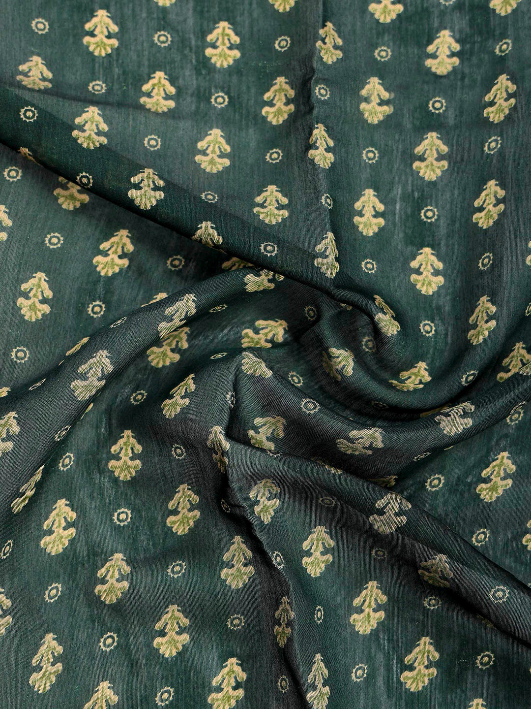Green Cotton Blend Printed Saree