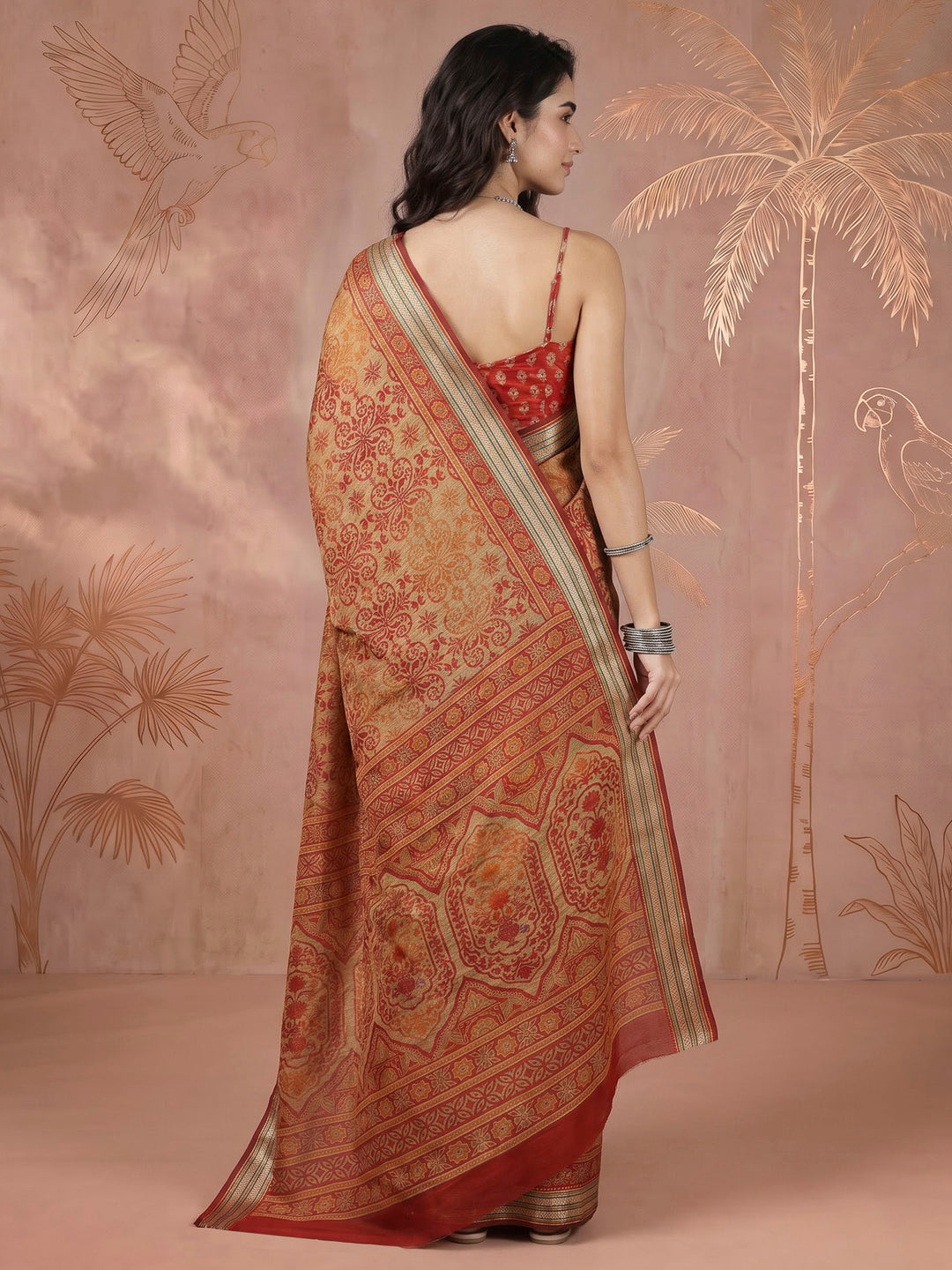 Magenta Cotton Blend Printed Saree
