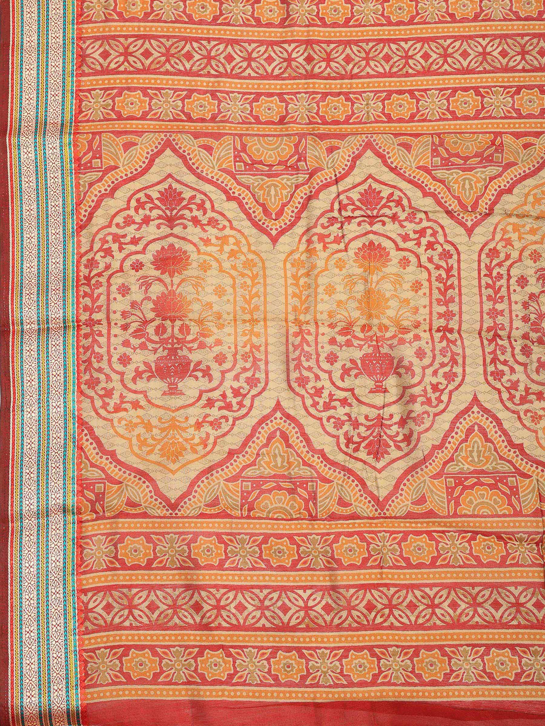 Magenta Cotton Blend Printed Saree