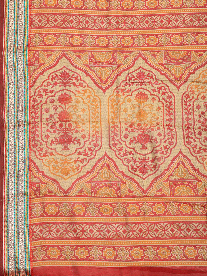 Magenta Cotton Blend Printed Saree