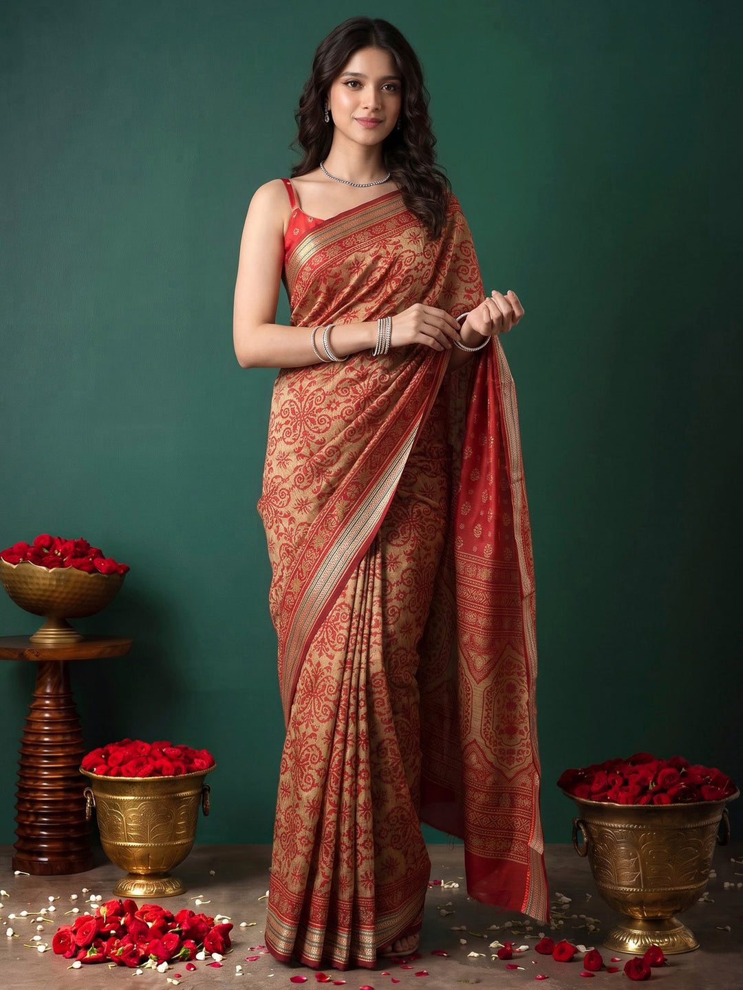 Maroon Cotton Blend Printed Saree