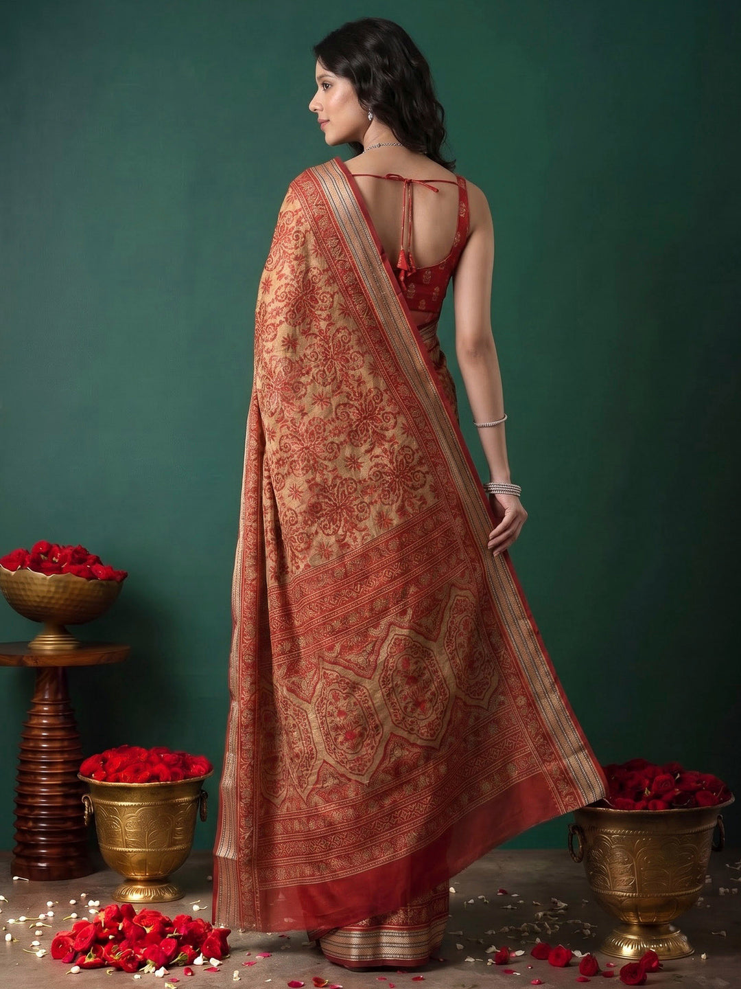 Maroon Cotton Blend Printed Saree