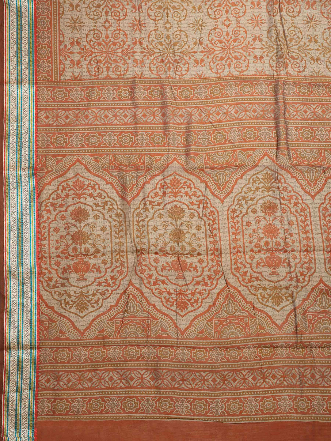 Mustard Cotton Blend Printed Saree