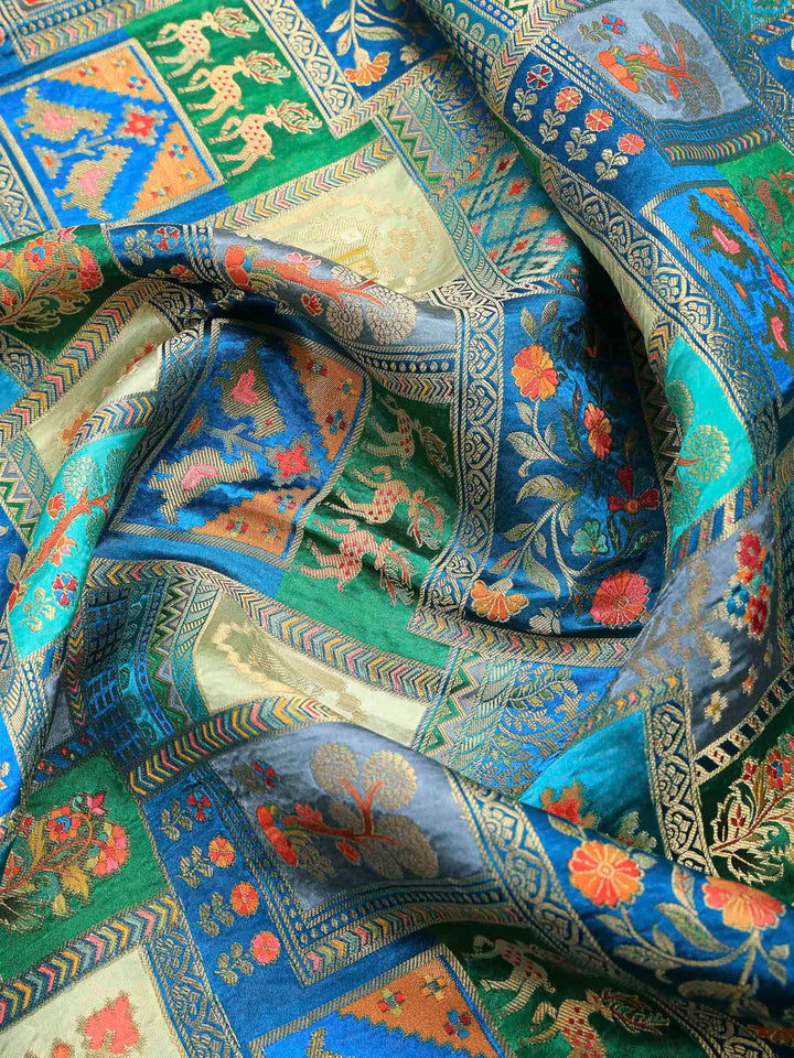 Lake Blue Satin Woven Saree