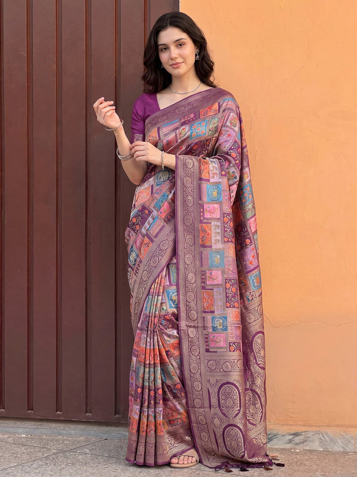 Onion Pink Satin Woven Saree