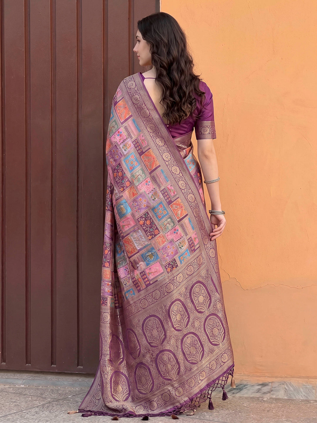 Onion Pink Satin Woven Saree