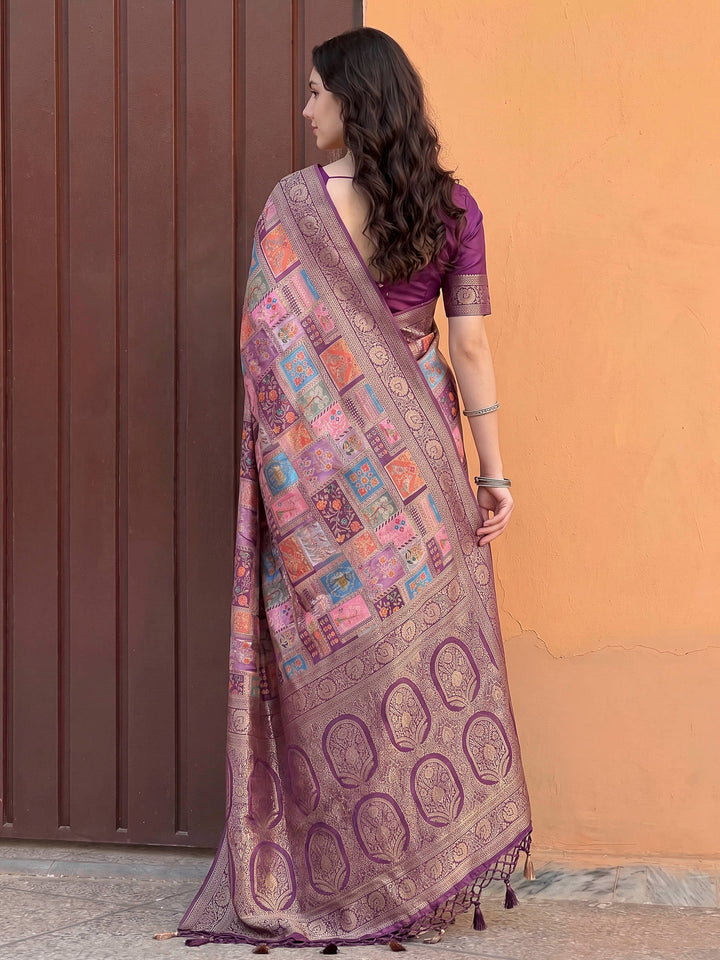 Onion Pink Satin Woven Saree