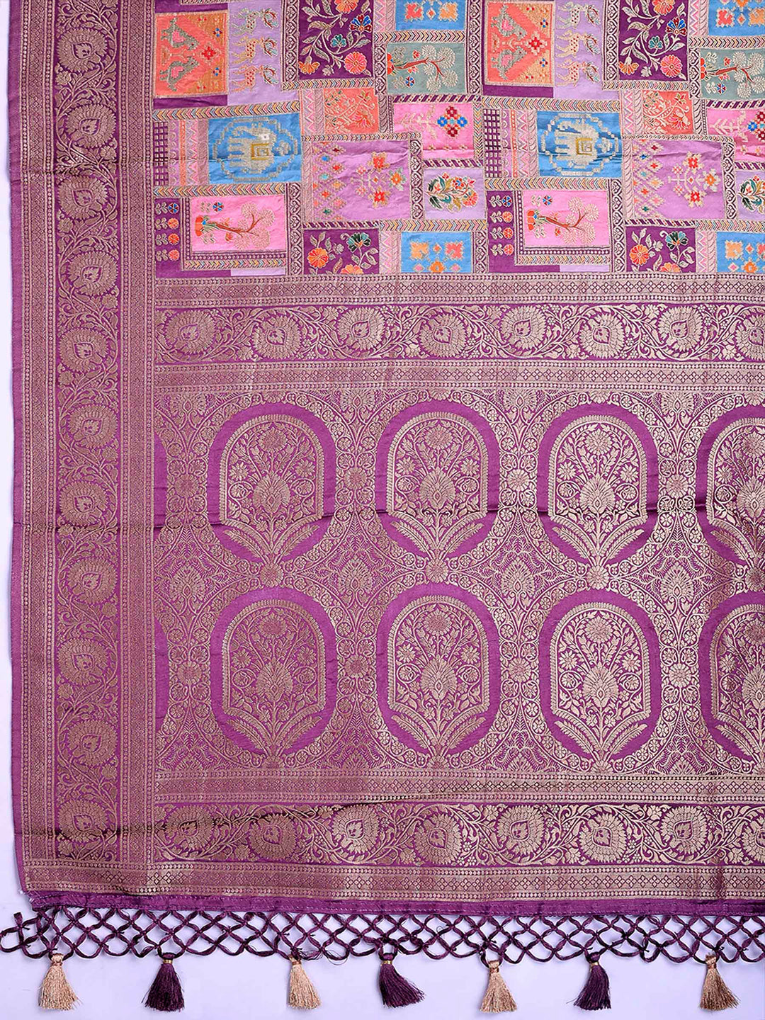 Onion Pink Satin Woven Saree