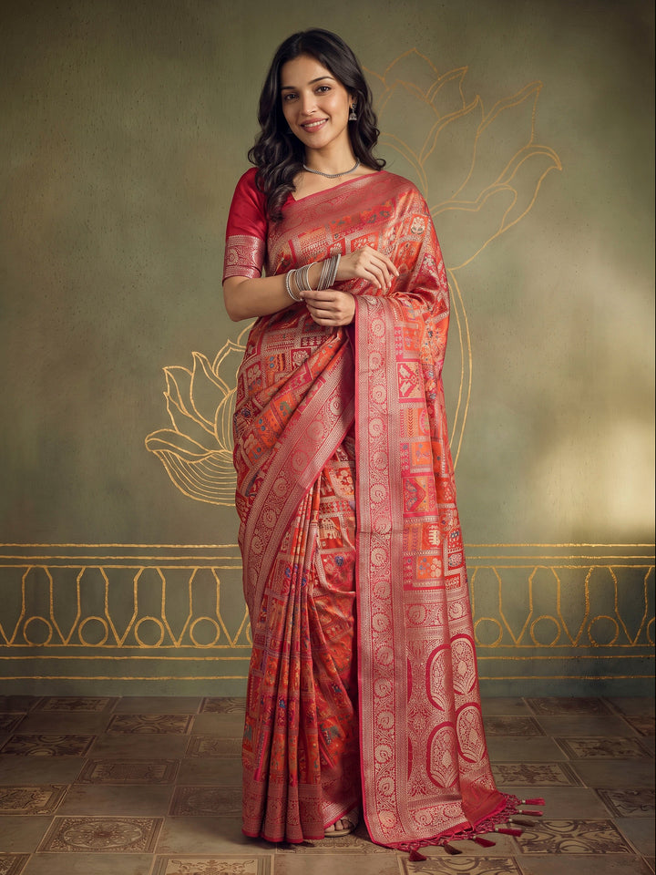 Rani Satin Woven Saree