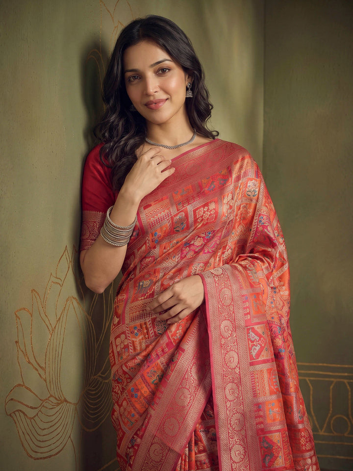 Rani Satin Woven Saree