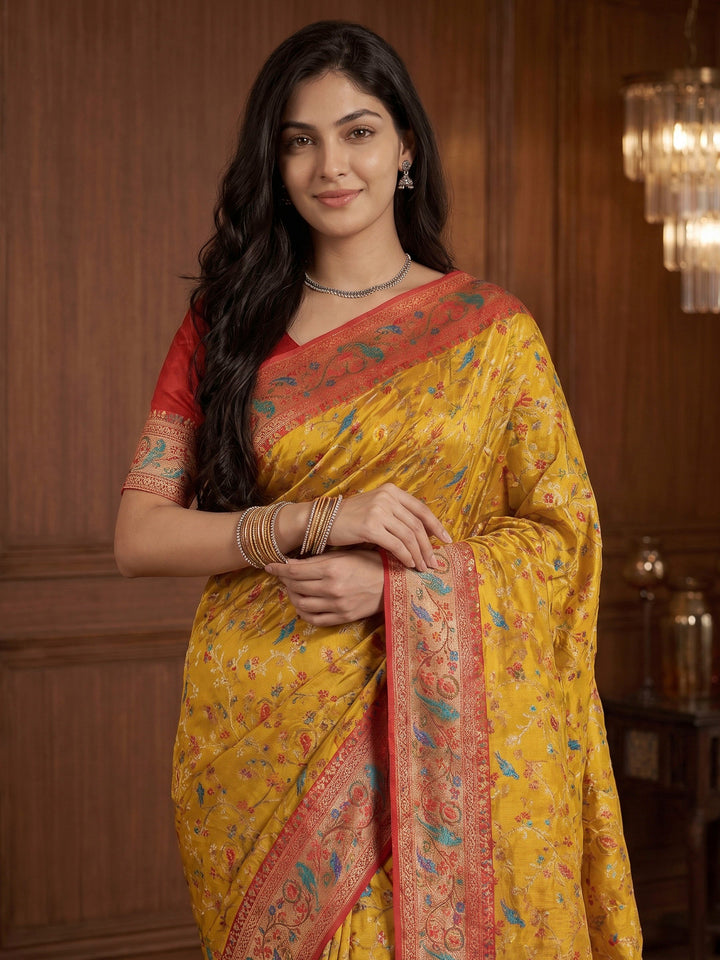 Mustard Satin Woven Saree