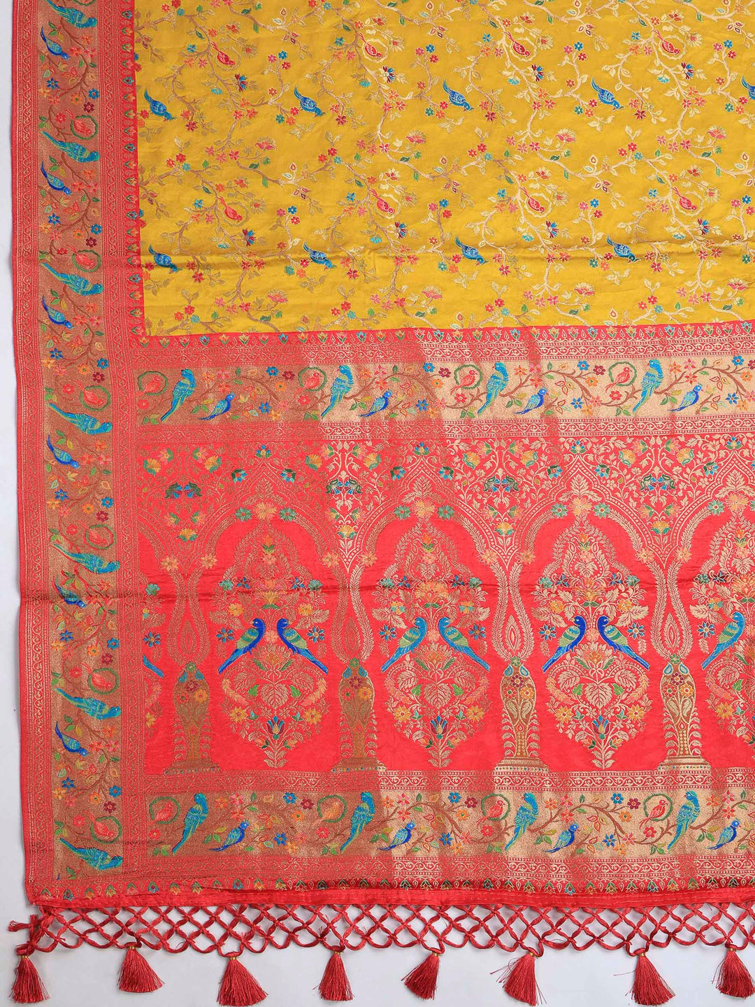 Mustard Satin Woven Saree