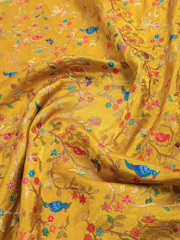 Mustard Satin Woven Saree