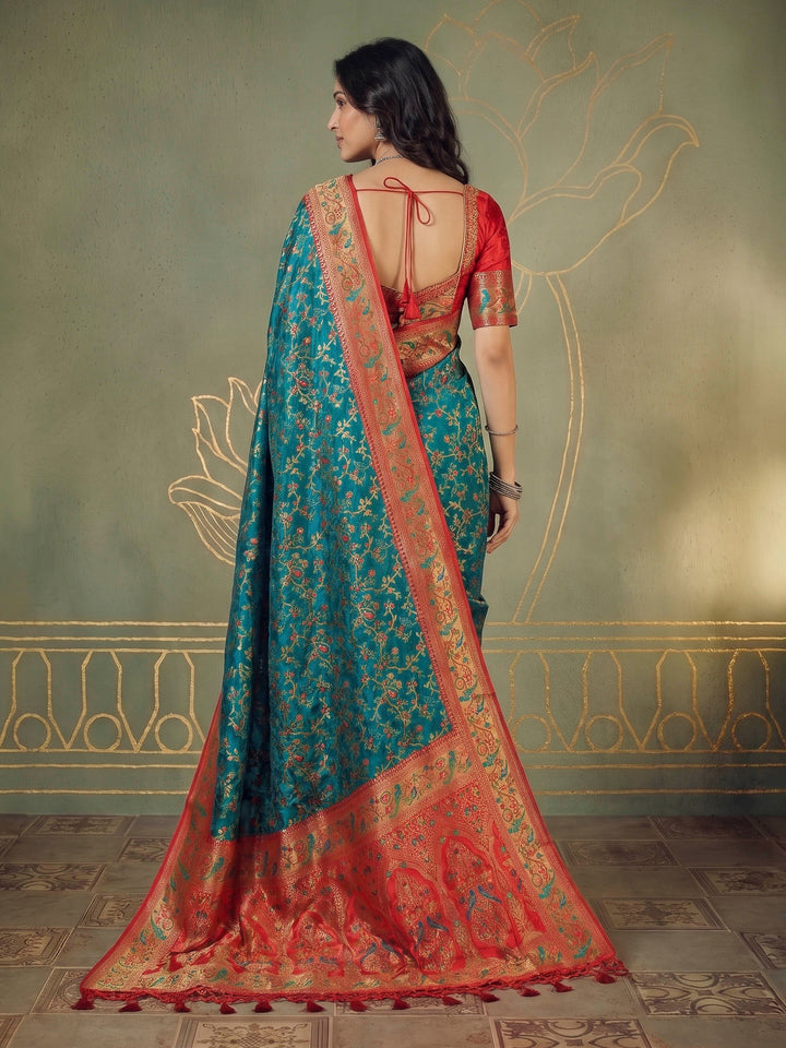 Rama Green Satin Woven Saree