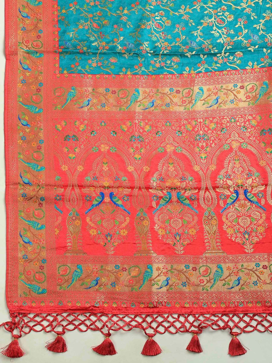 Rama Green Satin Woven Saree