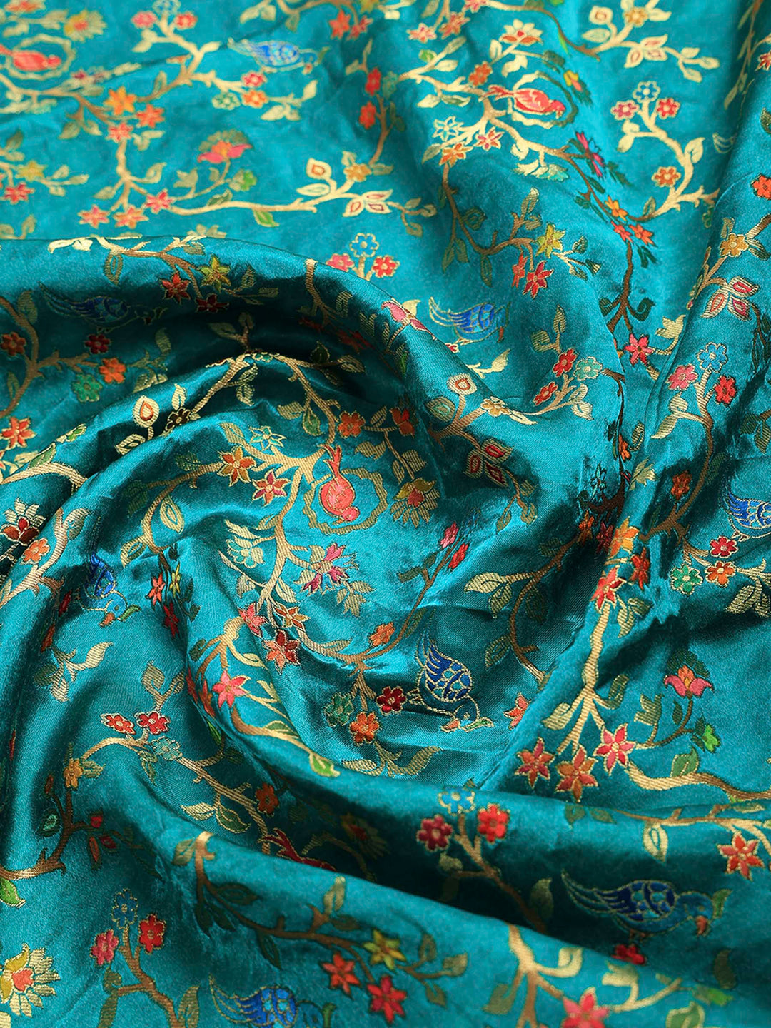 Rama Green Satin Woven Saree