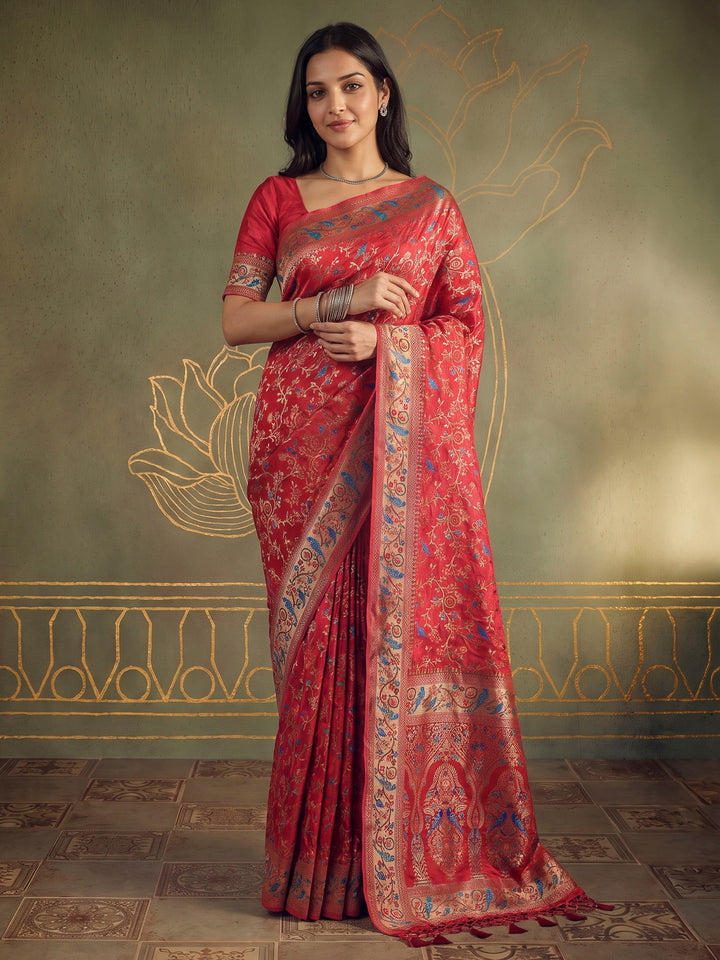 Rani Satin Woven Saree