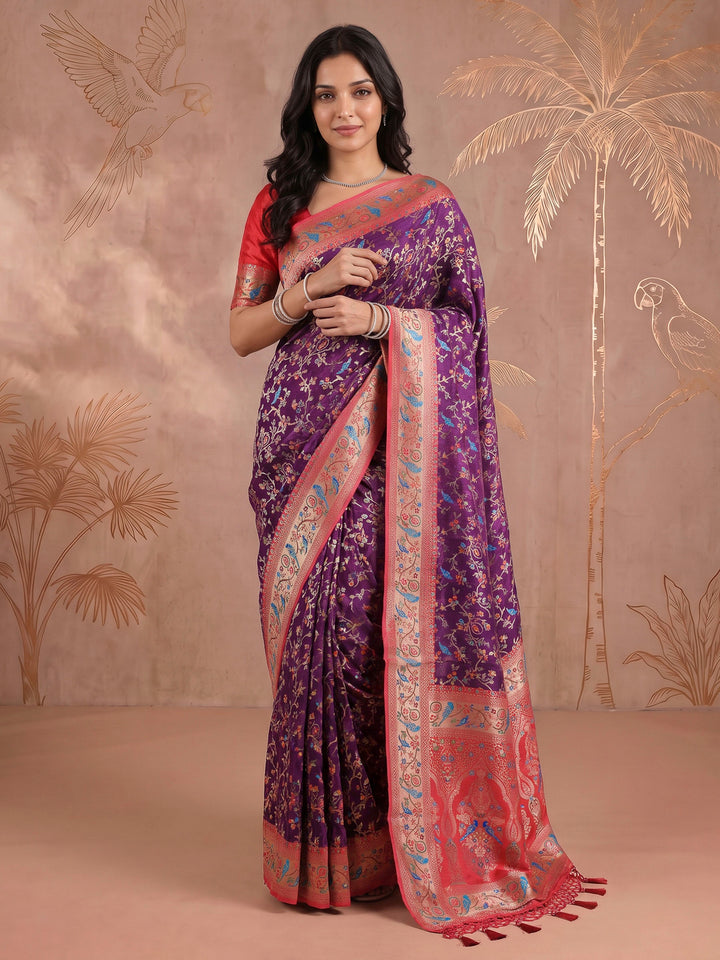 Wine Satin Woven Saree