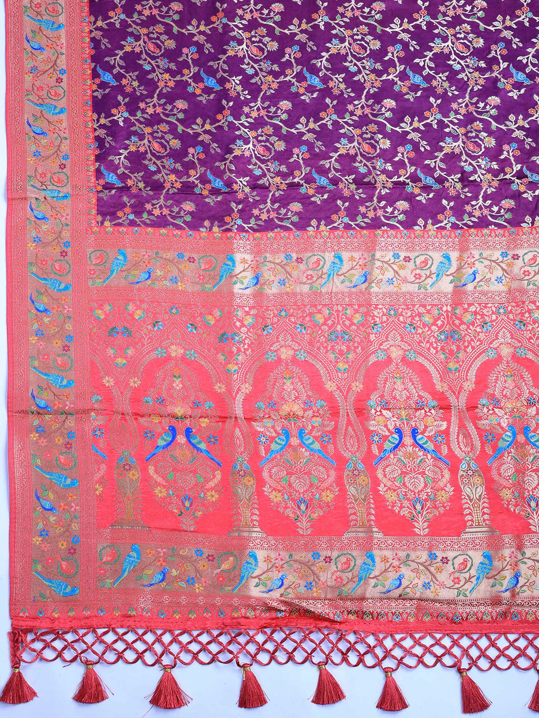 Wine Satin Woven Saree
