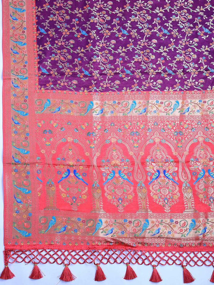Wine Satin Woven Saree