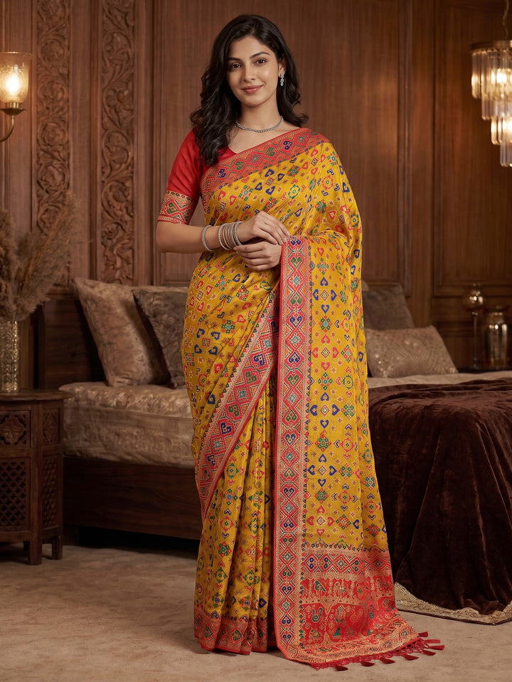 Mustard Satin Woven Saree