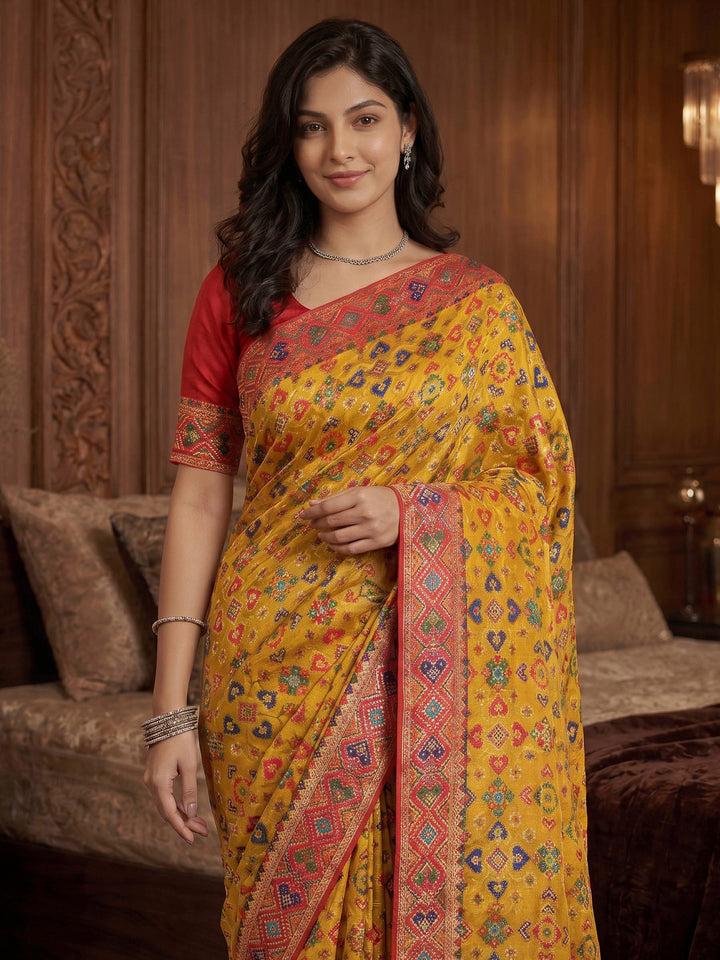 Mustard Satin Woven Saree